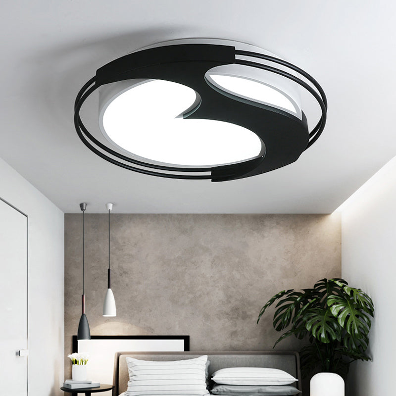 Acrylic Round LED Flush Ceiling Light with Abstract Pattern Kids Ceiling Lamp in Black for Hotel Black 21.5" Clearhalo 'Ceiling Lights' 'Close To Ceiling Lights' 'Close to ceiling' 'Flush mount' Lighting' 200499