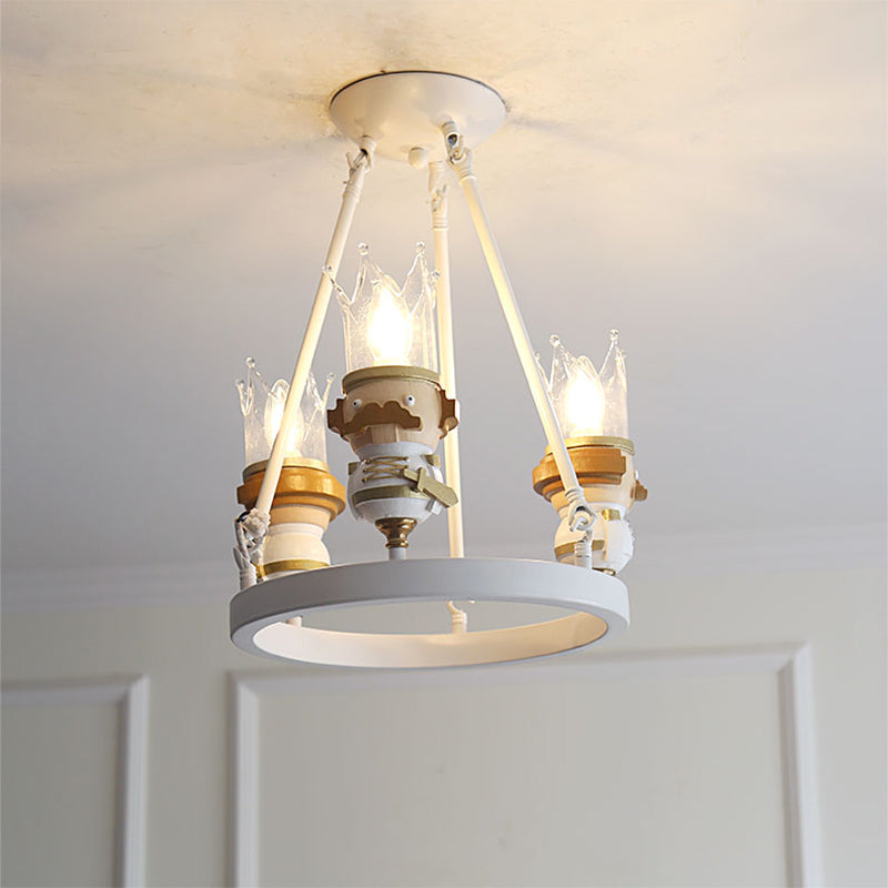 Resin King Hanging Light Cartoon 3 Lights Hanging Chandelier in White for Child Bedroom White Clearhalo 'Ceiling Lights' 'Chandeliers' Lighting' options 200550_b2e3f9d3-6373-44f5-b8d6-d739da24f49c