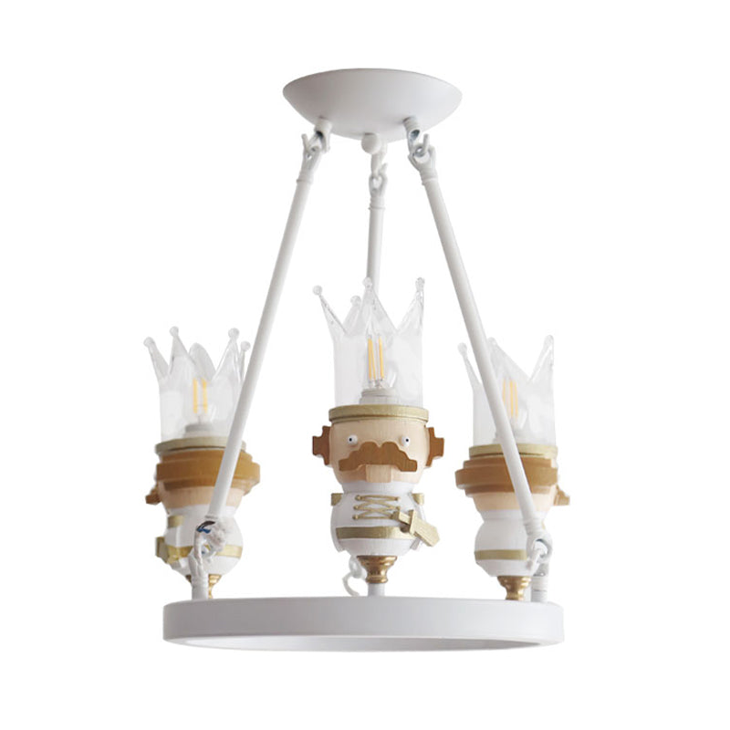 Resin King Hanging Light Cartoon 3 Lights Hanging Chandelier in White for Child Bedroom Clearhalo 'Ceiling Lights' 'Chandeliers' Lighting' options 200552