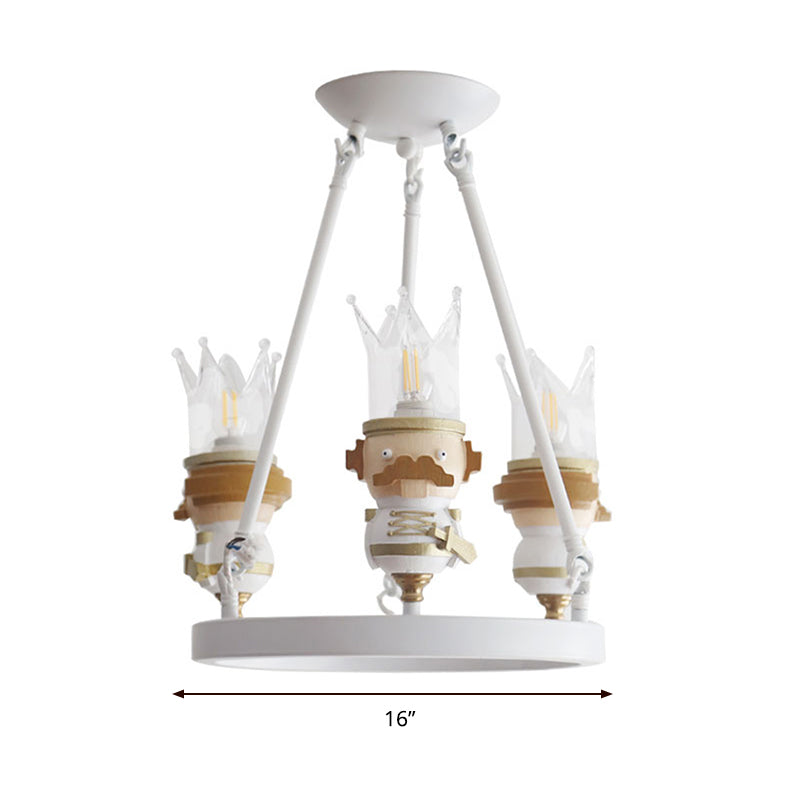 Resin King Hanging Light Cartoon 3 Lights Hanging Chandelier in White for Child Bedroom Clearhalo 'Ceiling Lights' 'Chandeliers' Lighting' options 200553