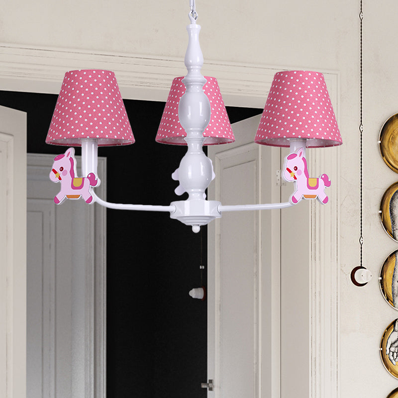 Nordic Tapered Shade Hanging Chandelier Fabric Hanging Lights for Living Room 3 Pink Clearhalo 'Ceiling Lights' 'Chandeliers' Lighting' options 200605_fae0db91-aa5b-41c0-be49-a4fa4d787501