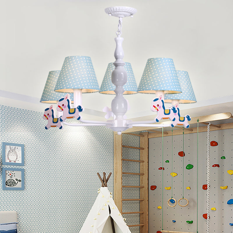Nordic Tapered Shade Hanging Chandelier Fabric Hanging Lights for Living Room 5 Blue Clearhalo 'Ceiling Lights' 'Chandeliers' Lighting' options 200615_6cce91cc-d590-478b-8dd6-707bf23179d9