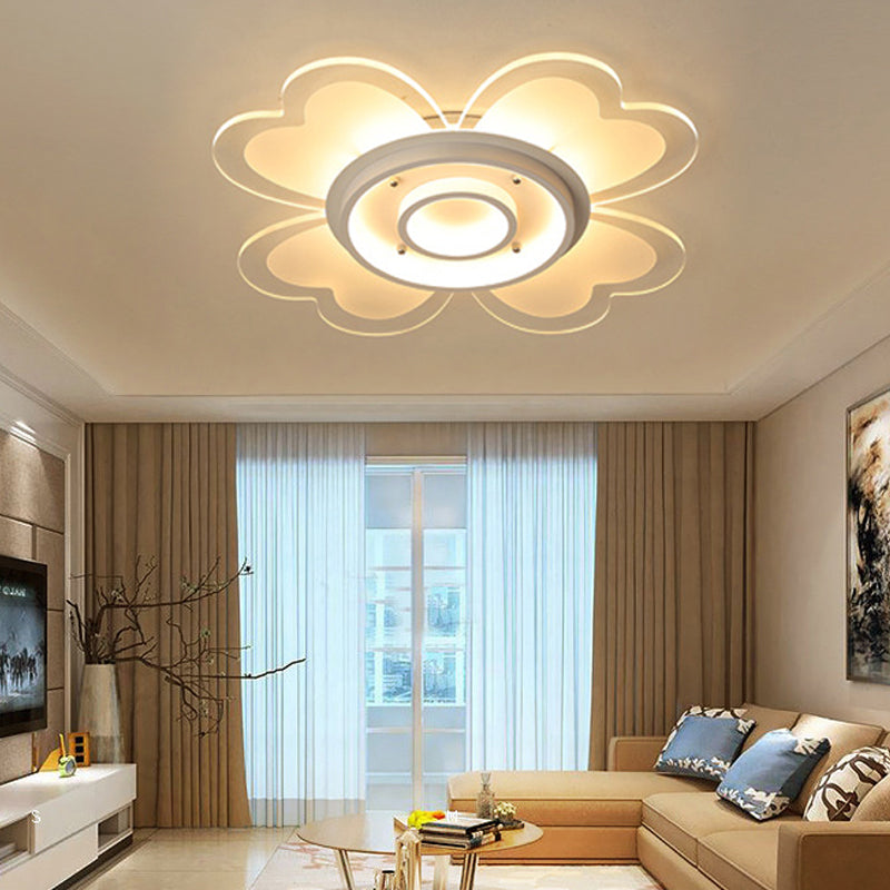 Heart Petal & Round Flush Mount Light Modern Acrylic LED Ceiling Light in White for Baby Room White Clearhalo 'Ceiling Lights' 'Close To Ceiling Lights' 'Close to ceiling' 'Semi-flushmount' Lighting' 200617