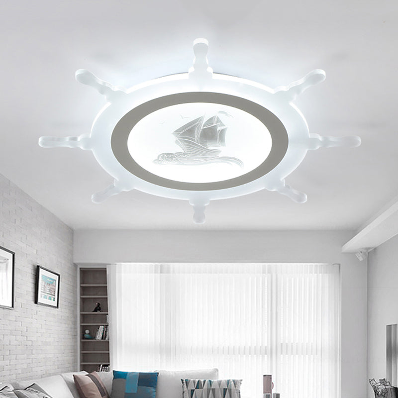 Rudder Kid Bedroom Ceiling Mount Light Acrylic Nautical Style LED Ceiling Lamp in White Clearhalo 'Ceiling Lights' 'Close To Ceiling Lights' 'Close to ceiling' Lighting' 200636