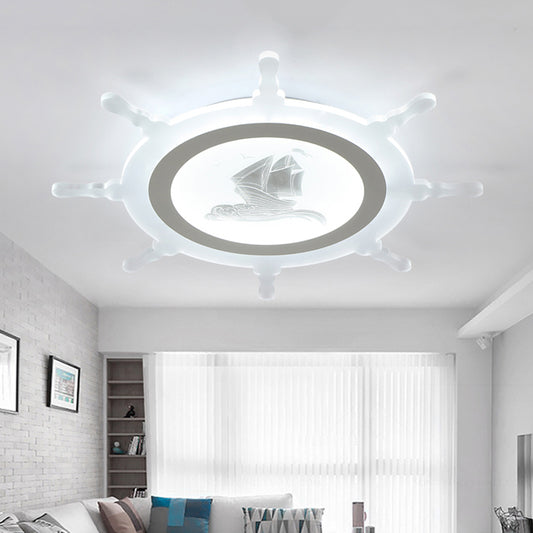 Rudder Kid Bedroom Ceiling Mount Light Acrylic Nautical Style LED Ceiling Lamp in White Clearhalo 'Ceiling Lights' 'Close To Ceiling Lights' 'Close to ceiling' Lighting' 200636