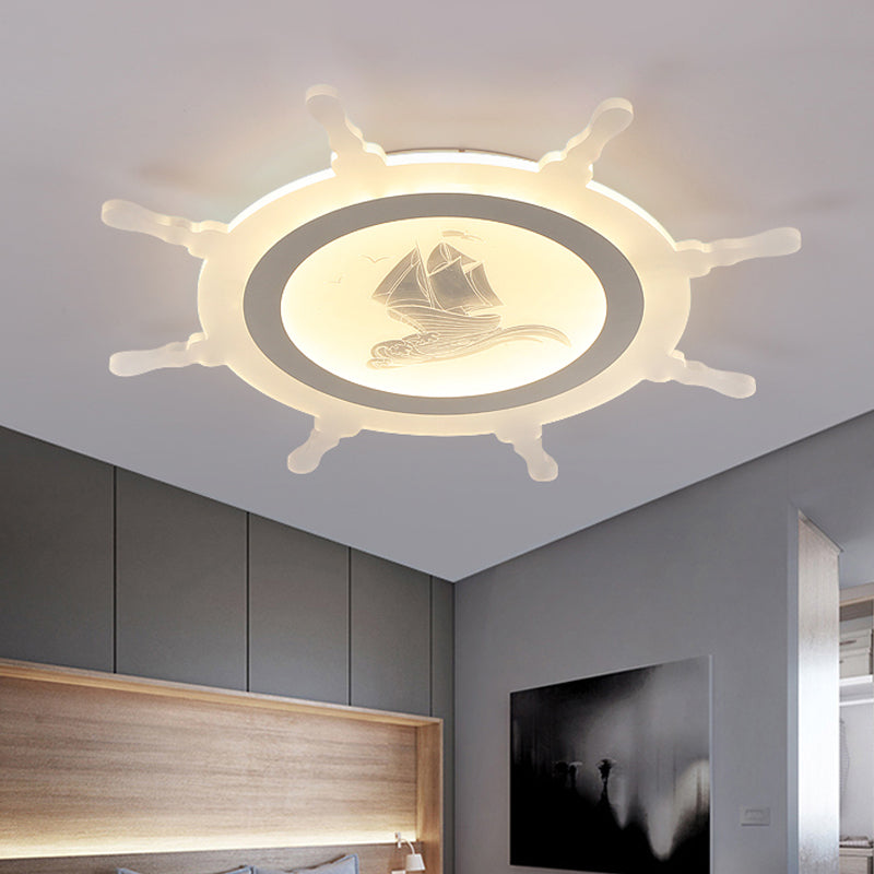 Rudder Kid Bedroom Ceiling Mount Light Acrylic Nautical Style LED Ceiling Lamp in White White Clearhalo 'Ceiling Lights' 'Close To Ceiling Lights' 'Close to ceiling' Lighting' 200637