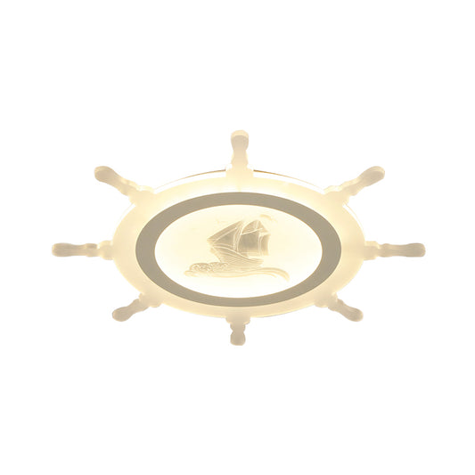 Rudder Kid Bedroom Ceiling Mount Light Acrylic Nautical Style LED Ceiling Lamp in White Clearhalo 'Ceiling Lights' 'Close To Ceiling Lights' 'Close to ceiling' Lighting' 200638