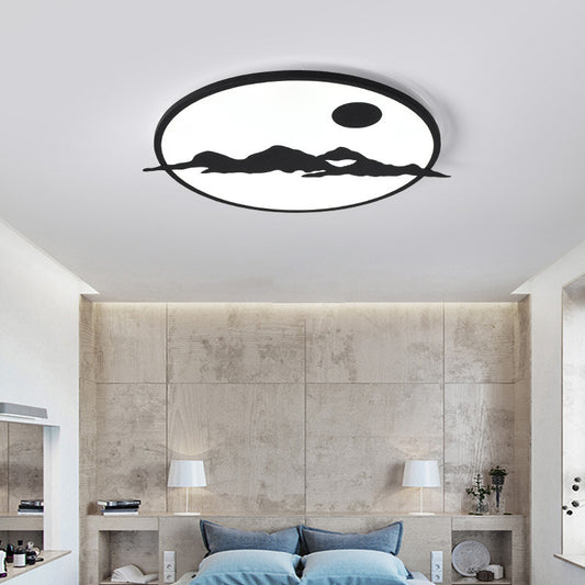 Creative Black LED Ceiling Lamp Sun Mountain Acrylic Flush Ceiling Light for Living Room Office Black 23.5" Clearhalo 'Ceiling Lights' 'Close To Ceiling Lights' 'Close to ceiling' 'Flush mount' Lighting' 200646