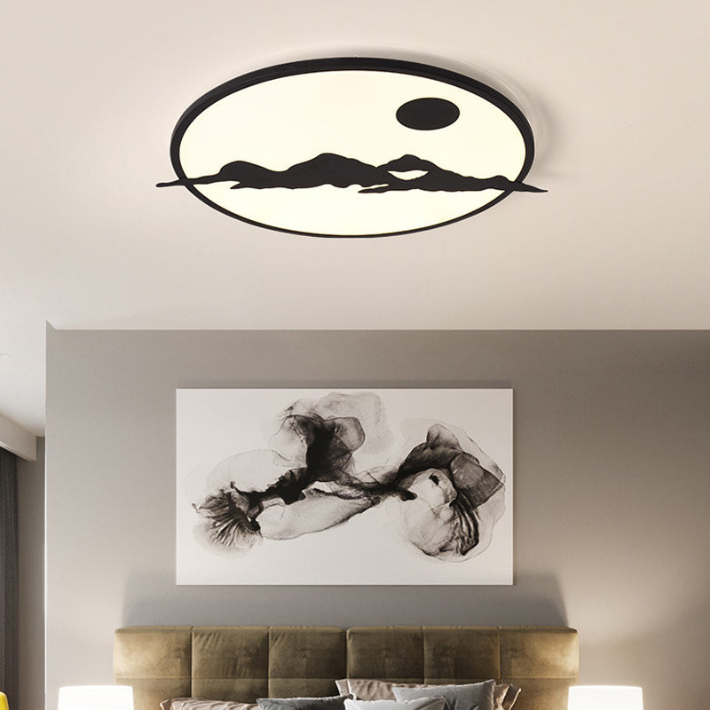 Creative Black LED Ceiling Lamp Sun Mountain Acrylic Flush Ceiling Light for Living Room Office Clearhalo 'Ceiling Lights' 'Close To Ceiling Lights' 'Close to ceiling' 'Flush mount' Lighting' 200648