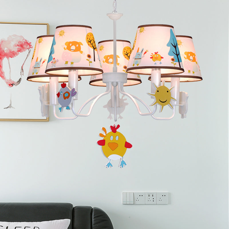 Fabric Tapered Shade Hanging Lights Cartoon Hanging Ceiling Lamp in White for Bedroom Clearhalo 'Ceiling Lights' 'Chandeliers' Lighting' options 200664