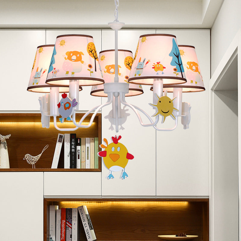 Fabric Tapered Shade Hanging Lights Cartoon Hanging Ceiling Lamp in White for Bedroom Clearhalo 'Ceiling Lights' 'Chandeliers' Lighting' options 200665