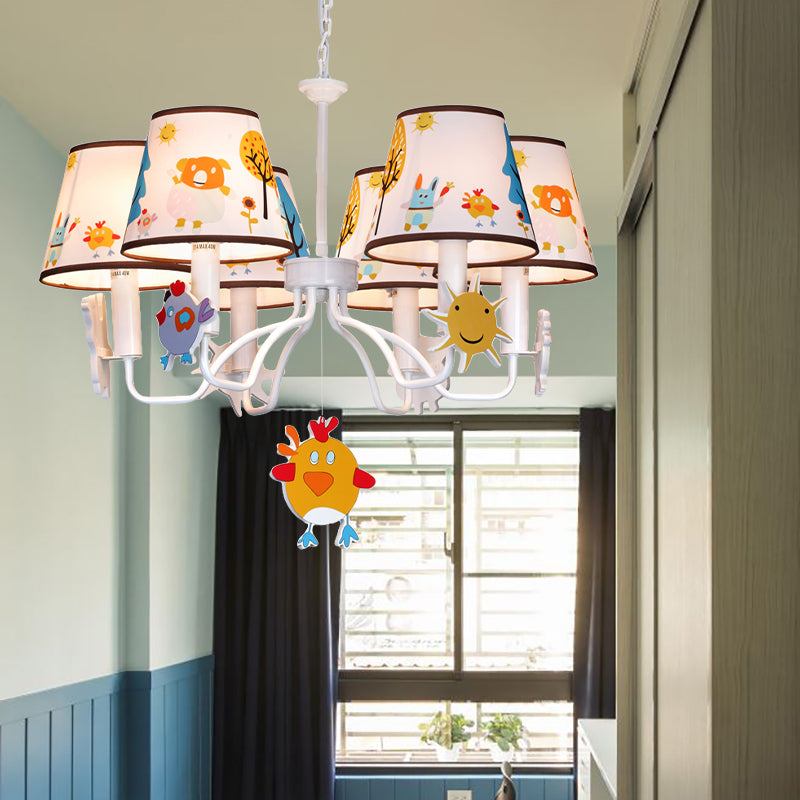 Fabric Tapered Shade Hanging Lights Cartoon Hanging Ceiling Lamp in White for Bedroom Clearhalo 'Ceiling Lights' 'Chandeliers' Lighting' options 200669