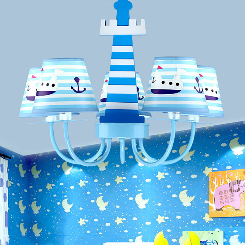 Mediterranean Lighthouse Chandelier with Ship Metal Blue Pendant Lamp for Kid Bedroom Blue Clearhalo 'Ceiling Lights' 'Chandeliers' Lighting' options 200683_495e319c-f595-4af6-8db5-8962c8e393df