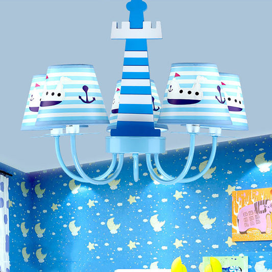 Mediterranean Lighthouse Chandelier with Ship Metal Blue Pendant Lamp for Kid Bedroom Clearhalo 'Ceiling Lights' 'Chandeliers' Lighting' options 200683