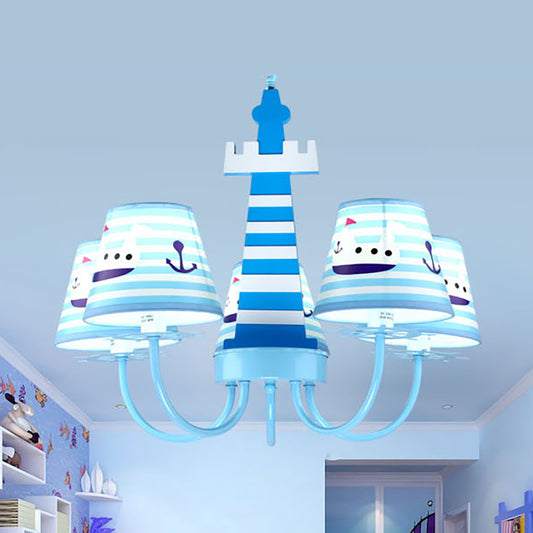 Mediterranean Lighthouse Chandelier with Ship Metal Blue Pendant Lamp for Kid Bedroom Clearhalo 'Ceiling Lights' 'Chandeliers' Lighting' options 200684