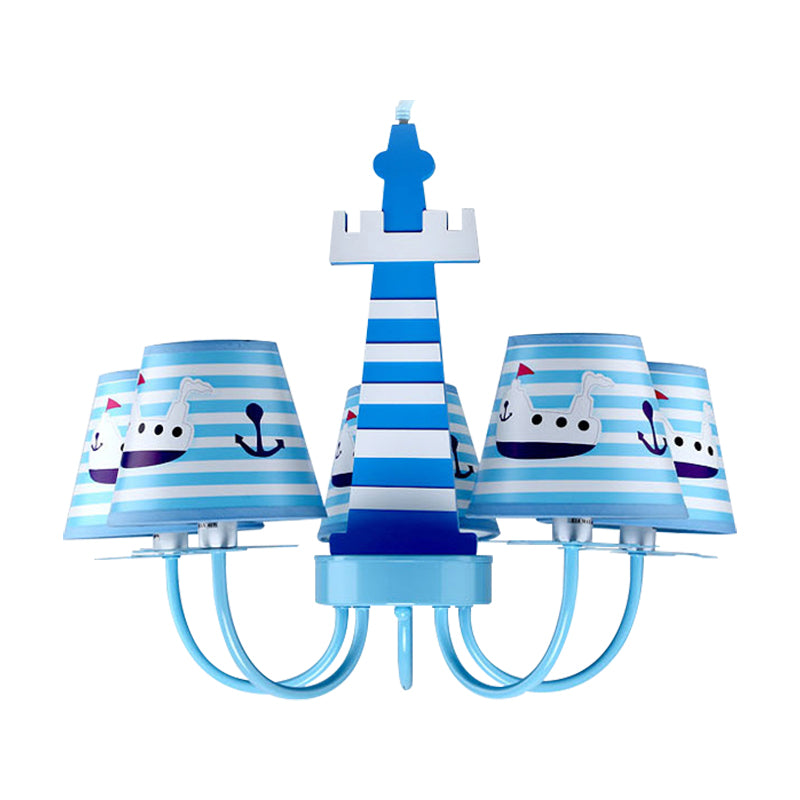 Mediterranean Lighthouse Chandelier with Ship Metal Blue Pendant Lamp for Kid Bedroom Clearhalo 'Ceiling Lights' 'Chandeliers' Lighting' options 200685