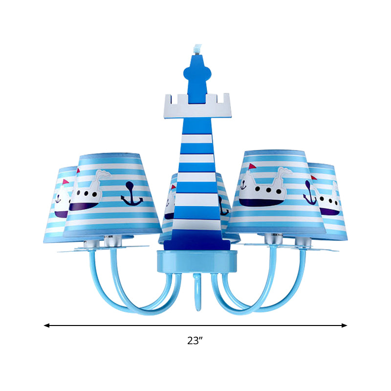 Mediterranean Lighthouse Chandelier with Ship Metal Blue Pendant Lamp for Kid Bedroom Clearhalo 'Ceiling Lights' 'Chandeliers' Lighting' options 200686