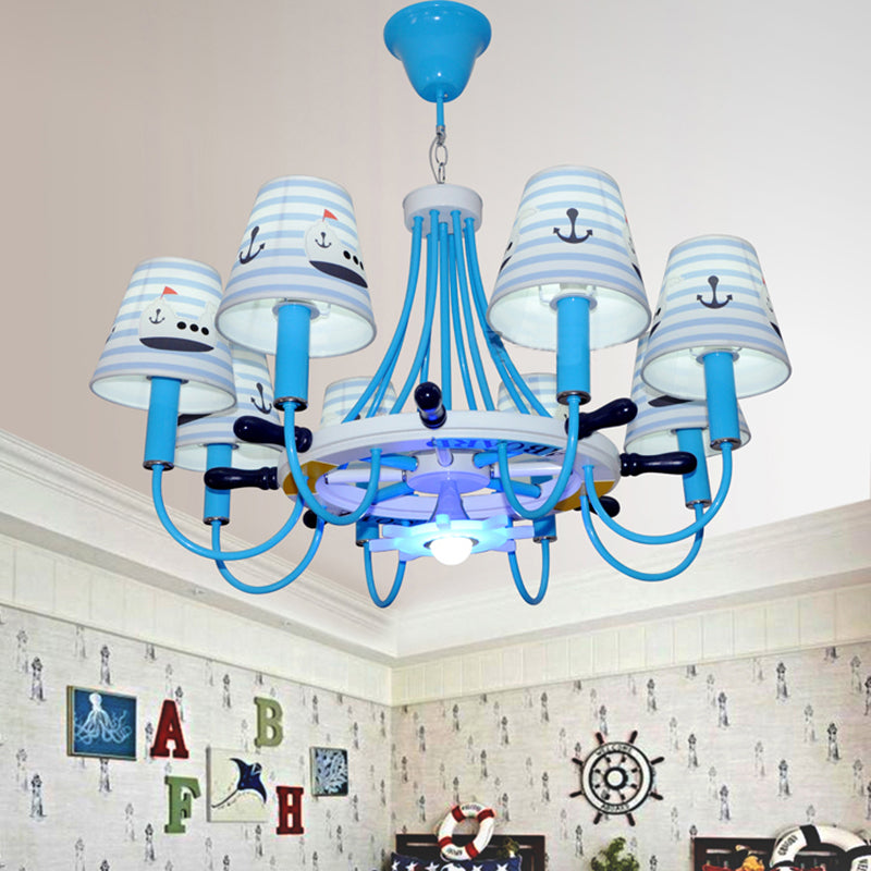 Blue Tapered Shade Hanging Chandelier Seaside Fabric Hanging Lights for Living Room Clearhalo 'Ceiling Lights' 'Chandeliers' Lighting' options 200687