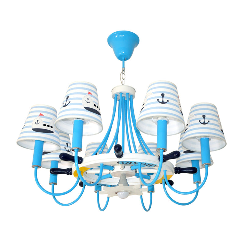 Blue Tapered Shade Hanging Chandelier Seaside Fabric Hanging Lights for Living Room Clearhalo 'Ceiling Lights' 'Chandeliers' Lighting' options 200689