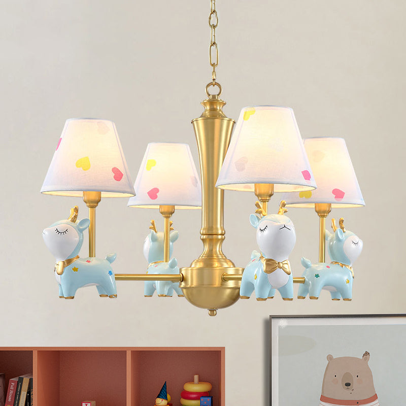 Contemporary Tapered Shade Hanging Light Fixture with Deer Metal Hanging Chandelier for Living Room 4 Blue Clearhalo 'Ceiling Lights' 'Chandeliers' Lighting' options 200745_60a54f1d-2875-4f59-a6dc-5d99b51f9d1b