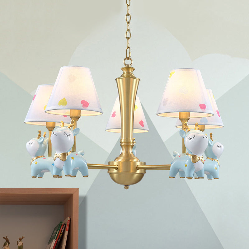 Contemporary Tapered Shade Hanging Light Fixture with Deer Metal Hanging Chandelier for Living Room 5 Blue Clearhalo 'Ceiling Lights' 'Chandeliers' Lighting' options 200749_489ad544-47b8-4398-8abd-33755da7ec74