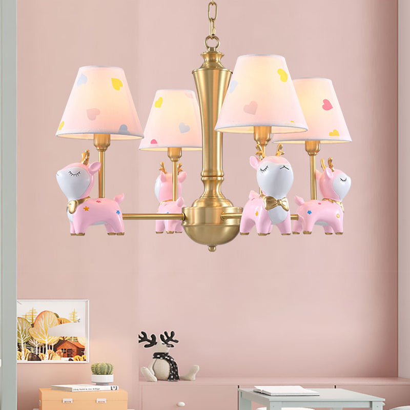 Contemporary Tapered Shade Hanging Light Fixture with Deer Metal Hanging Chandelier for Living Room 4 Pink Clearhalo 'Ceiling Lights' 'Chandeliers' Lighting' options 200753_d5502879-4893-465f-90d1-0db44046539d