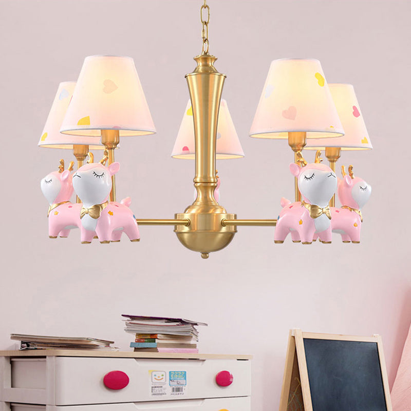 Contemporary Tapered Shade Hanging Light Fixture with Deer Metal Hanging Chandelier for Living Room 5 Pink Clearhalo 'Ceiling Lights' 'Chandeliers' Lighting' options 200755_1e594a28-0144-43fc-b7fc-55dd3159f31b