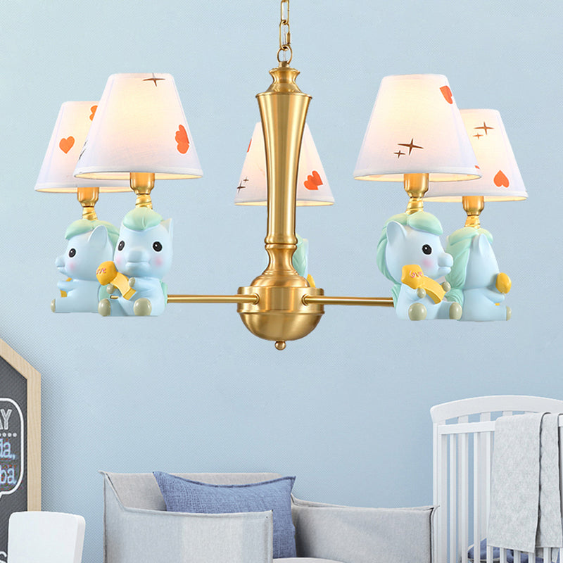 Fabric Tapered Shade Hanging Ceiling Lamp Nordic Hanging Light Fixtures for Bedroom 5 Blue Clearhalo 'Ceiling Lights' 'Chandeliers' Lighting' options 200771_7dd13658-bac1-4ff6-9303-87c3bc536062