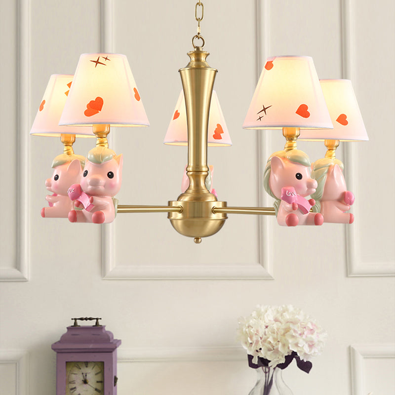 Fabric Tapered Shade Hanging Ceiling Lamp Nordic Hanging Light Fixtures for Bedroom 5 Pink Clearhalo 'Ceiling Lights' 'Chandeliers' Lighting' options 200775_7808cabe-8845-4630-82b2-cffe91cbb6d7