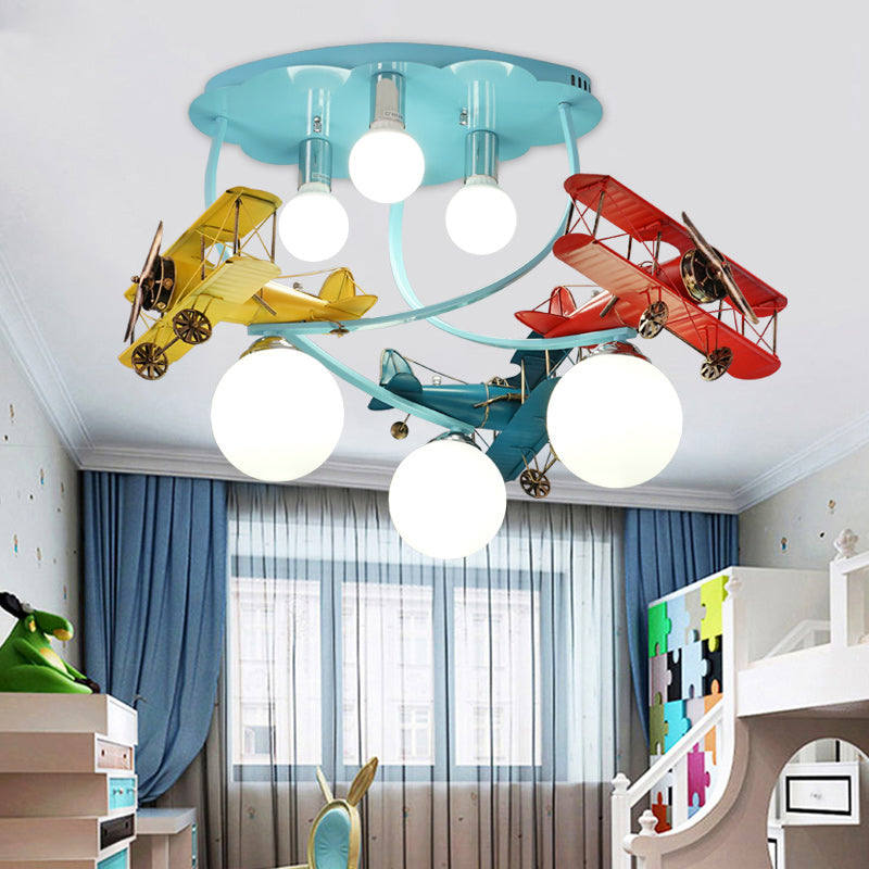 Fighter Plane Living Room Flush Mount Ceiling Light Metal Cartoon Ceiling Light Fixture in Blue Blue Clearhalo 'Ceiling Lights' 'Close To Ceiling Lights' 'Close to ceiling' Lighting' 200778