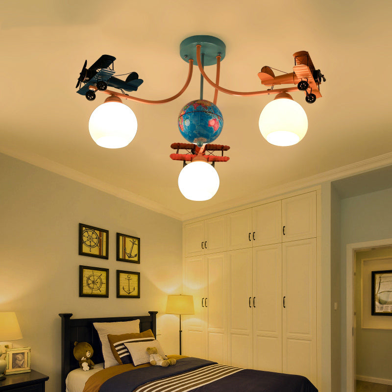 Blue Battle Plane Flush Mount Ceiling Light Cartoon Metal Ceiling Light Fixture for Kid Bedroom Blue B Clearhalo 'Ceiling Lights' 'Close To Ceiling Lights' 'Close to ceiling' 'Semi-flushmount' Lighting' 200810