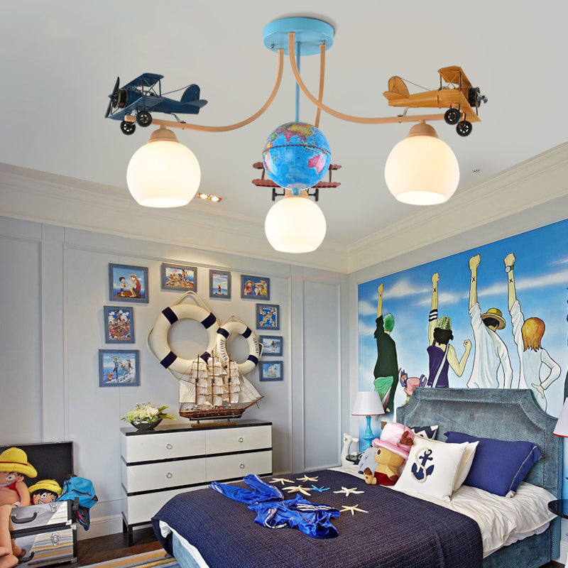 Blue Battle Plane Flush Mount Ceiling Light Cartoon Metal Ceiling Light Fixture for Kid Bedroom Clearhalo 'Ceiling Lights' 'Close To Ceiling Lights' 'Close to ceiling' 'Semi-flushmount' Lighting' 200811