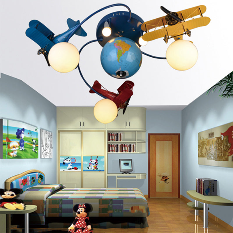 Blue Battle Plane Flush Mount Ceiling Light Cartoon Metal Ceiling Light Fixture for Kid Bedroom Blue A Clearhalo 'Ceiling Lights' 'Close To Ceiling Lights' 'Close to ceiling' 'Semi-flushmount' Lighting' 200814