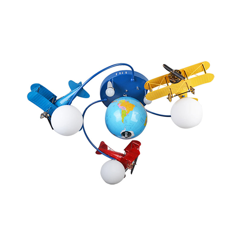 Blue Battle Plane Flush Mount Ceiling Light Cartoon Metal Ceiling Light Fixture for Kid Bedroom Clearhalo 'Ceiling Lights' 'Close To Ceiling Lights' 'Close to ceiling' 'Semi-flushmount' Lighting' 200815