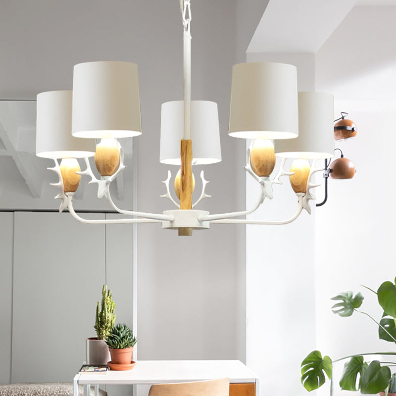 Scandinavian Deer Horn Hanging Lights Metal Wood Chandelier Light for Living Room 5 White Clearhalo 'Ceiling Lights' 'Chandeliers' Lighting' options 200873_eab8e882-ff22-414a-a067-d7115f92a435