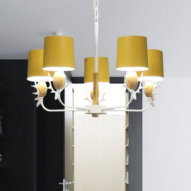 Scandinavian Deer Horn Hanging Lights Metal Wood Chandelier Light for Living Room 5 Yellow Clearhalo 'Ceiling Lights' 'Chandeliers' Lighting' options 200875_0021898a-551c-4a9d-8351-60f954b95225