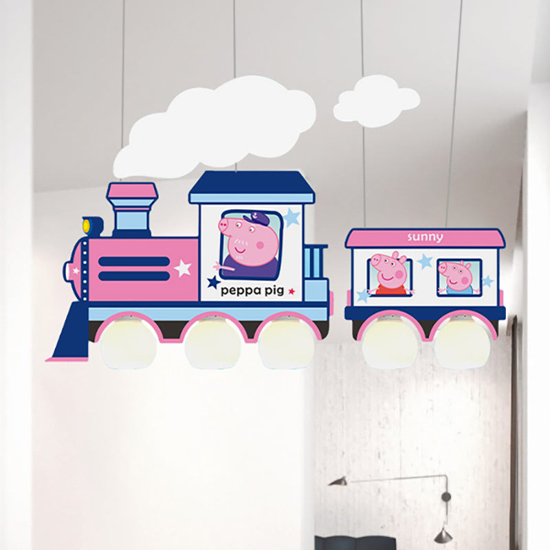 Cartoon Train Hanging Pendant Lights Metal Hanging Lamp in Blue for Kid Bedroom 5 Blue Clearhalo 'Ceiling Lights' 'Chandeliers' Lighting' options 200901_32f96256-4bfb-42af-9a97-66be61424bae