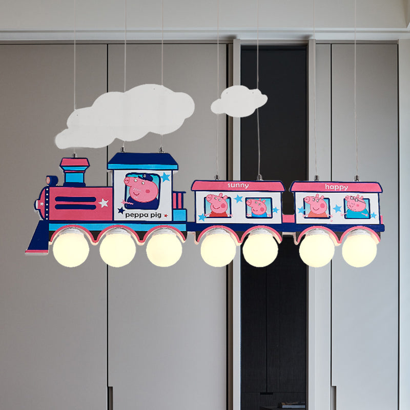 Cartoon Train Hanging Pendant Lights Metal Hanging Lamp in Blue for Kid Bedroom 7 Blue Clearhalo 'Ceiling Lights' 'Chandeliers' Lighting' options 200905_712f3cd6-d314-46db-95e4-e390e14263d4
