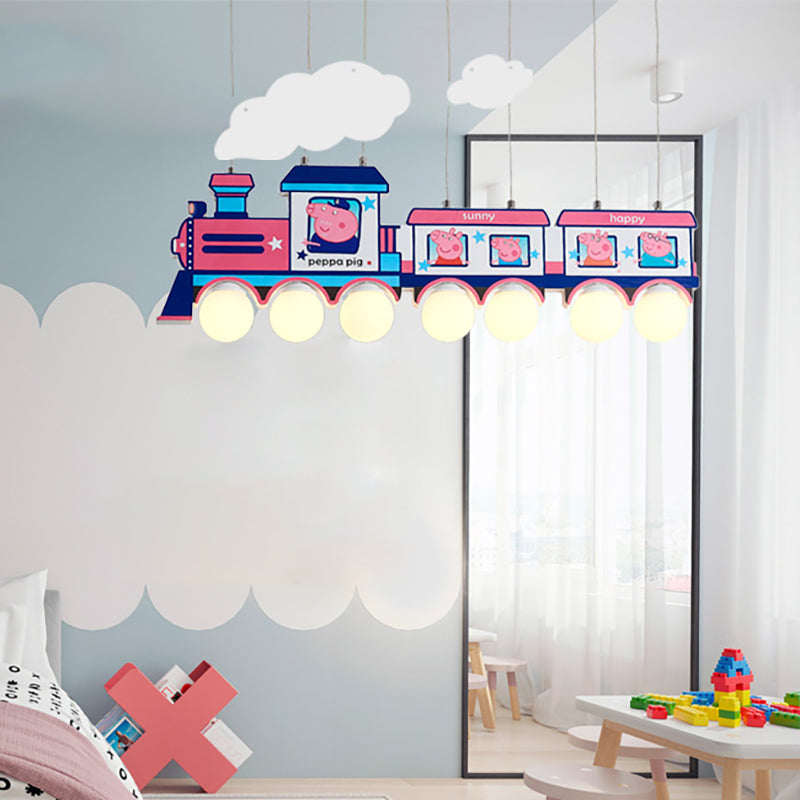 Cartoon Train Hanging Pendant Lights Metal Hanging Lamp in Blue for Kid Bedroom Clearhalo 'Ceiling Lights' 'Chandeliers' Lighting' options 200906