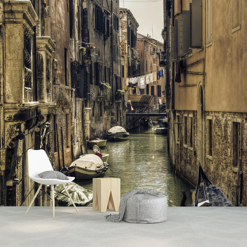 Waterproof Venice Floating City Mural Modern Non-Woven Wall Covering, Customized Size Clearhalo 'Wall Decor' 'Wall Mural' 2009080