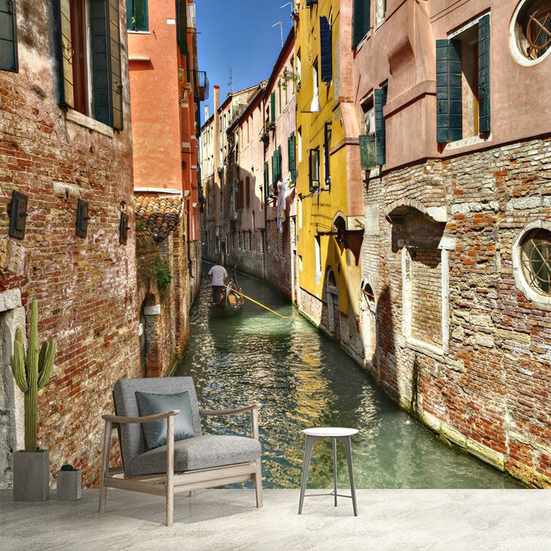 Waterproof Venice Floating City Mural Modern Non-Woven Wall Covering, Customized Size Brown Clearhalo 'Wall Decor' 'Wall Mural' 2009083