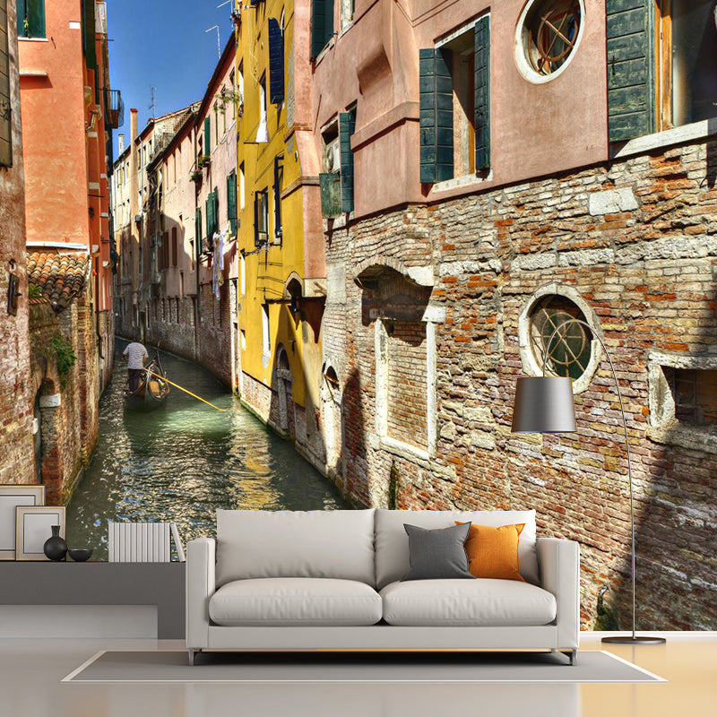 Waterproof Venice Floating City Mural Modern Non-Woven Wall Covering, Customized Size Clearhalo 'Wall Decor' 'Wall Mural' 2009084