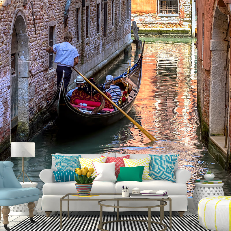 Waterproof Venice Floating City Mural Modern Non-Woven Wall Covering, Customized Size Brick Red Clearhalo 'Wall Decor' 'Wall Mural' 2009088