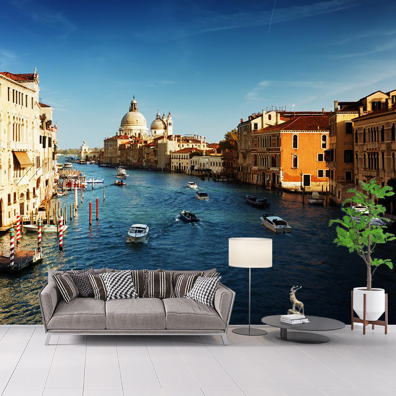 Waterproof Venice Floating City Mural Modern Non-Woven Wall Covering, Customized Size Clearhalo 'Wall Decor' 'Wall Mural' 2009095