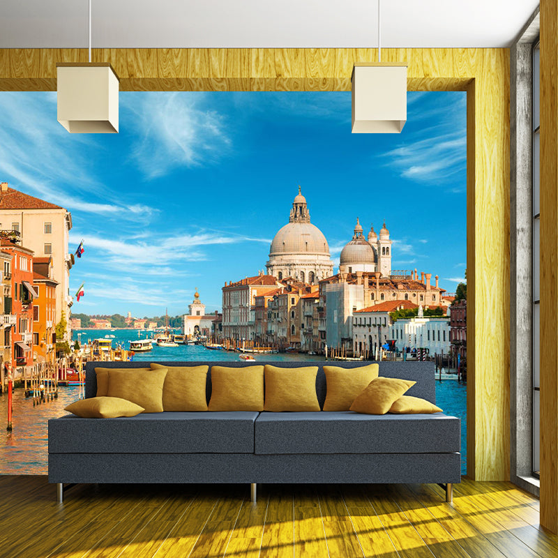 Waterproof Venice Floating City Mural Modern Non-Woven Wall Covering, Customized Size Light Blue Clearhalo 'Wall Decor' 'Wall Mural' 2009098