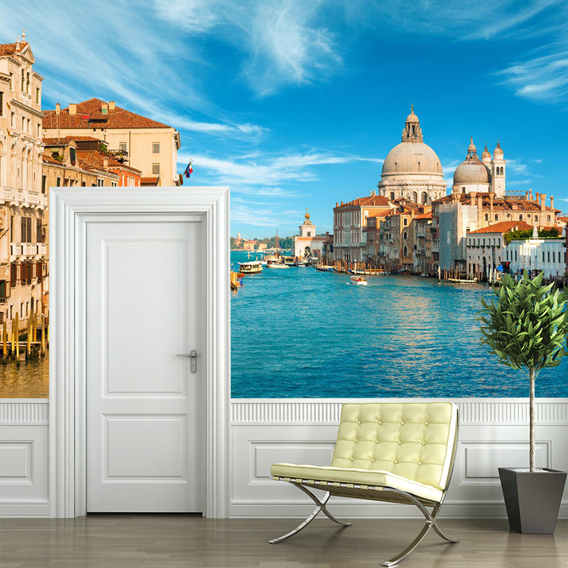 Waterproof Venice Floating City Mural Modern Non-Woven Wall Covering, Customized Size Clearhalo 'Wall Decor' 'Wall Mural' 2009099