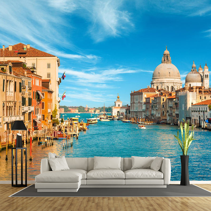 Waterproof Venice Floating City Mural Modern Non-Woven Wall Covering, Customized Size Clearhalo 'Wall Decor' 'Wall Mural' 2009100