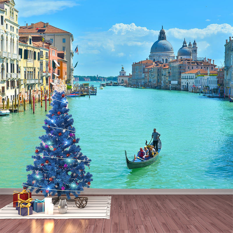 Picturesque Venice Canals Mural Living Room Architecture Wall Art, Made to Measure Light Blue Clearhalo 'Wall Decor' 'Wall Mural' 2009128