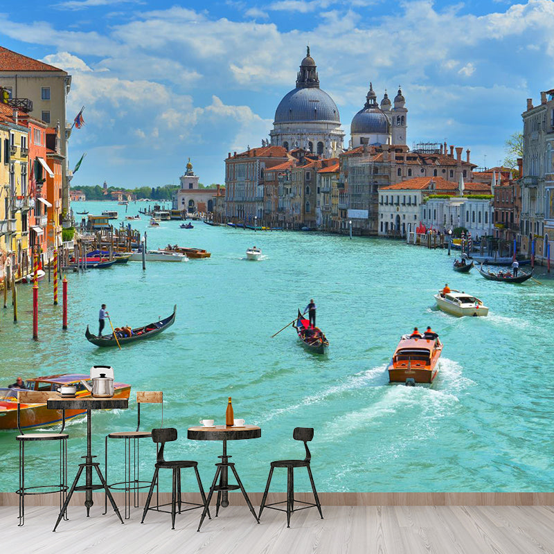 Picturesque Venice Canals Mural Living Room Architecture Wall Art, Made to Measure Blue Clearhalo 'Wall Decor' 'Wall Mural' 2009143