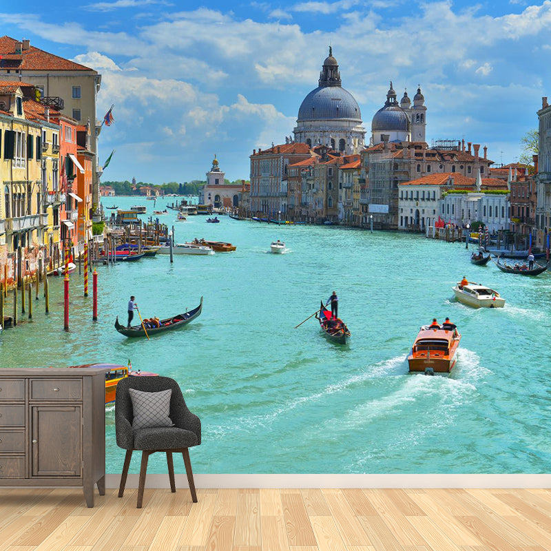 Picturesque Venice Canals Mural Living Room Architecture Wall Art, Made to Measure Clearhalo 'Wall Decor' 'Wall Mural' 2009144